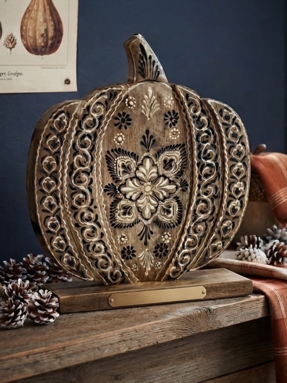 Wooden Decorative Pumpkin Accent in Brown and Cream